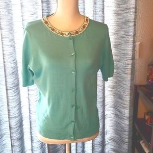Loft Short-Sleeved Beaded Cardigan, Sz M